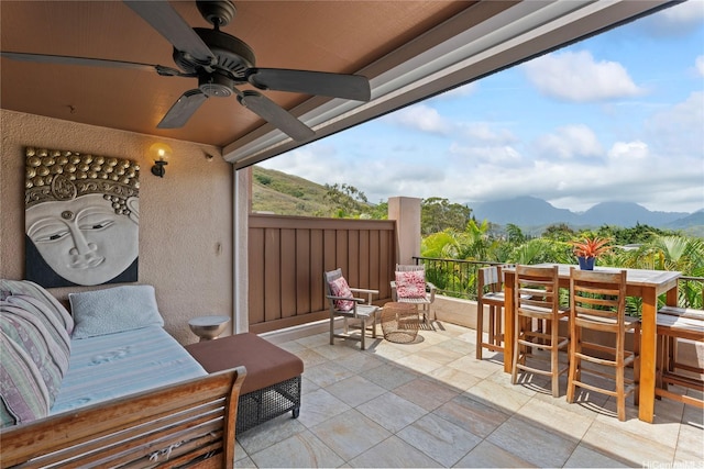 411 Kaelepulu Dr Unit E, Kailua, HI 96734 - view of patio / terrace with a mountain view, ceiling fan, and a balcony