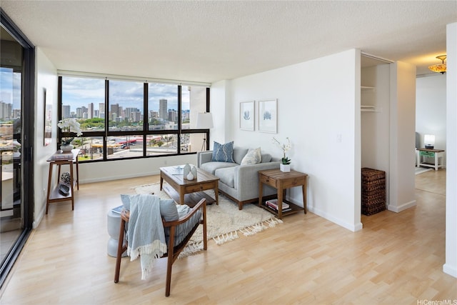 3138 Waialae Ave Unit 918, Honolulu, HI 96816 - living area featuring a skyline view, light wood finished floors, baseboards, and a textured ceiling