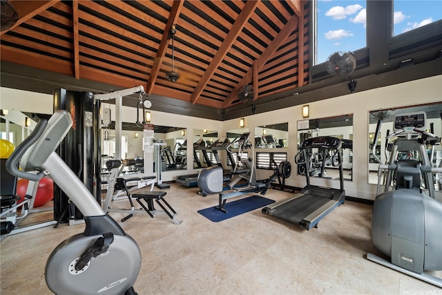 500 Lunalilo Home Rd Unit 16H, Honolulu, HI 96825 - exercise room featuring high vaulted ceiling and beamed ceiling