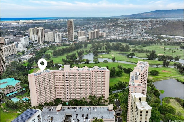 3075 Ala Poha Pl Unit 1509, Honolulu, HI 96818 - drone / aerial view of a water and mountain view and a golf club