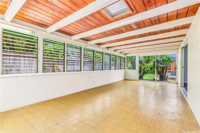 1182 Lauloa St, Kailua, HI 96734 - unfurnished sunroom with tile patterned floors, wood ceiling, beam ceiling, and a skylight