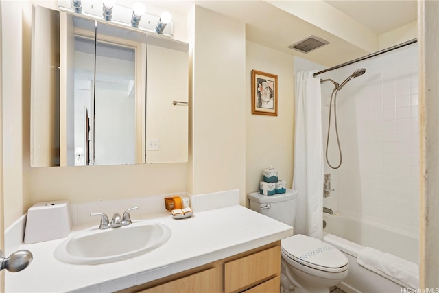2427 Kuhio Ave Unit 2205, Honolulu, HI 96815 - bathroom featuring shower / bath combination with curtain, visible vents, vanity, and toilet
