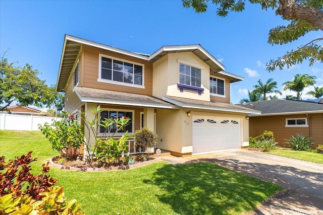 94-513 Kaikua Pl, Waipahu, HI 96797 - traditional-style home featuring fence, a front yard, stucco siding, an attached garage, and driveway