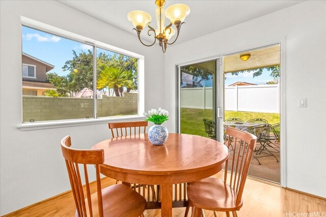 94-513 Kaikua Pl, Waipahu, HI 96797 - dining area with an inviting chandelier, light wood-style flooring, and a wealth of natural light
