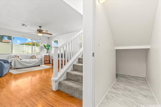 94-513 Kaikua Pl, Waipahu, HI 96797 - stairs with visible vents, a ceiling fan, and baseboards