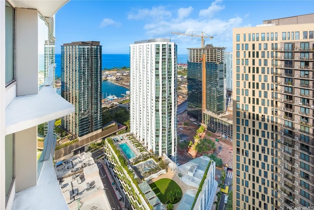 view of city with a water view
