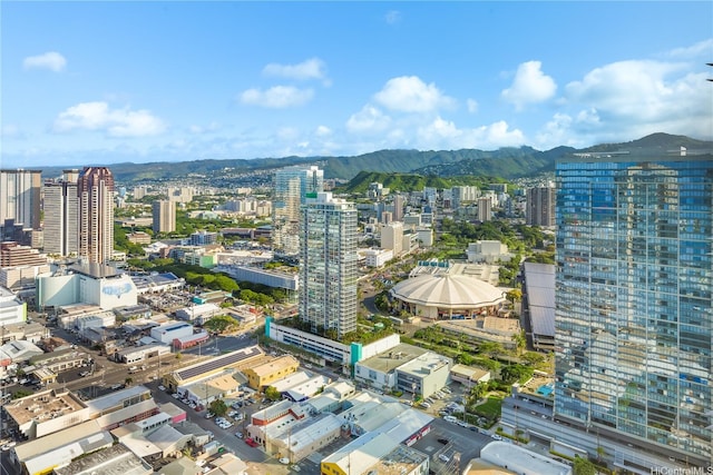 birds eye view of property with a city view and a mountain view