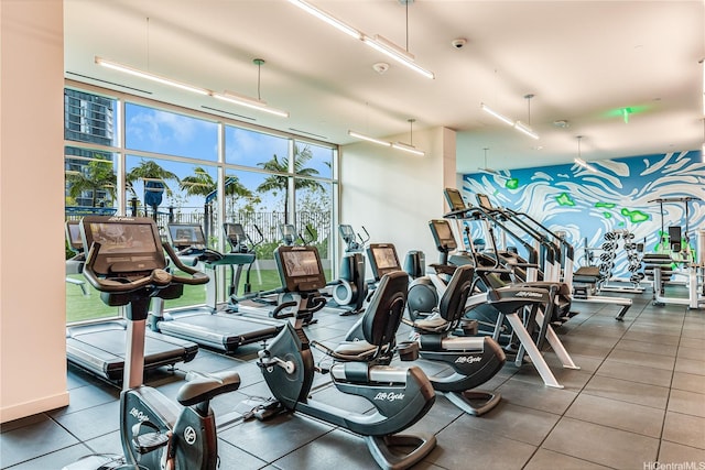 gym with expansive windows