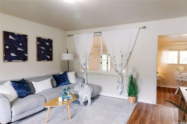 living room featuring baseboards and wood finished floors