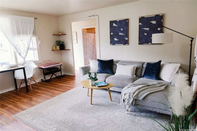 living room with wood finished floors
