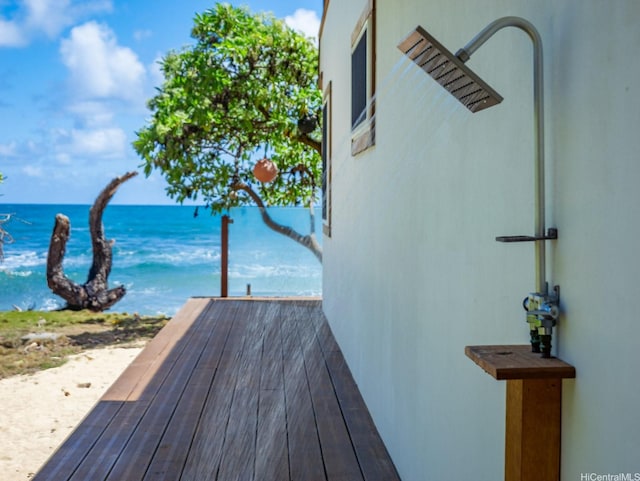 exterior space with a water view