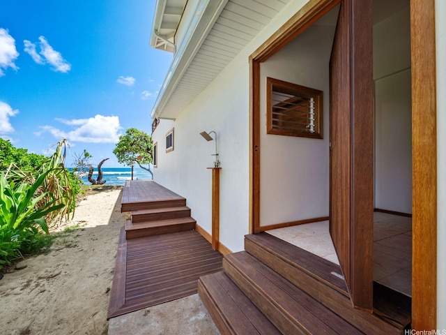 exterior space featuring a water view