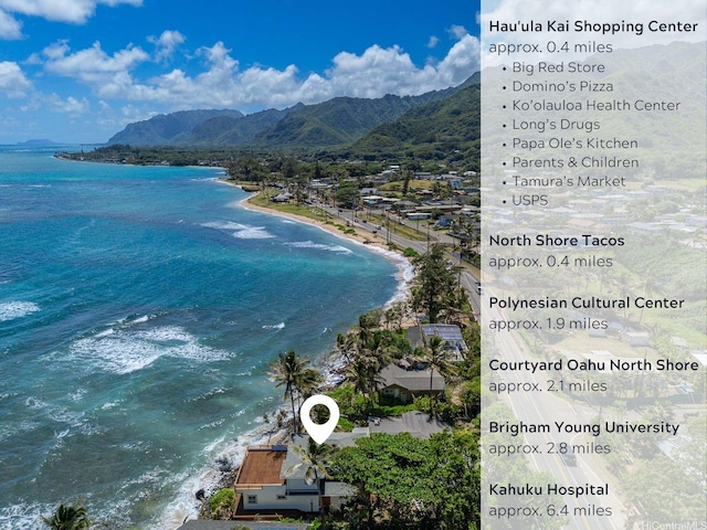 property view of water featuring a beach view and a mountain view