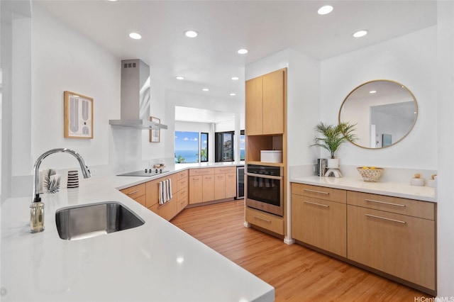 1772 Kumakani Loop, Honolulu, HI 96821 - kitchen featuring island range hood, a sink, oven, light wood-style flooring, and light countertops
