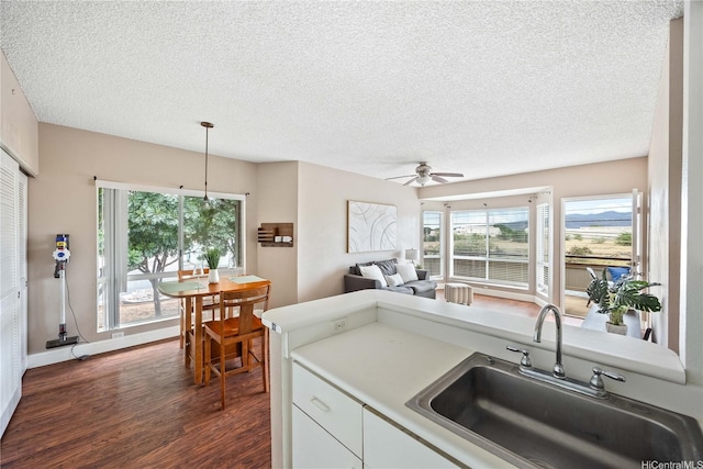 91-568 Puamaeole St Unit 50T, Ewa Beach, HI 96706 - kitchen featuring a sink, dark wood-type flooring, a textured ceiling, ceiling fan, and decorative light fixtures