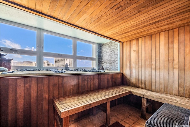 view of sauna / steam room with tile patterned flooring