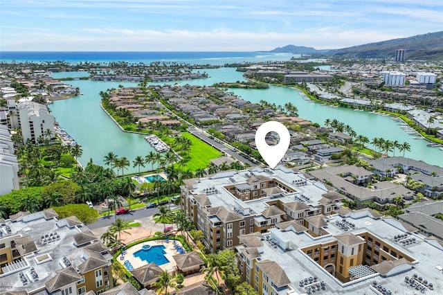 bird's eye view featuring a water view