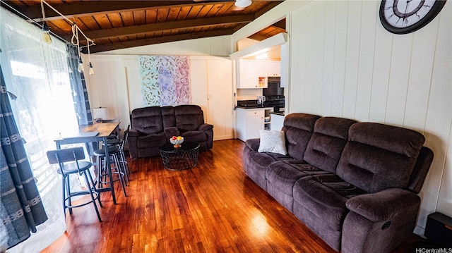 95-059 Waihonu St, Mililani, HI 96789 - living room with wood ceiling, vaulted ceiling with beams, and hardwood / wood-style flooring