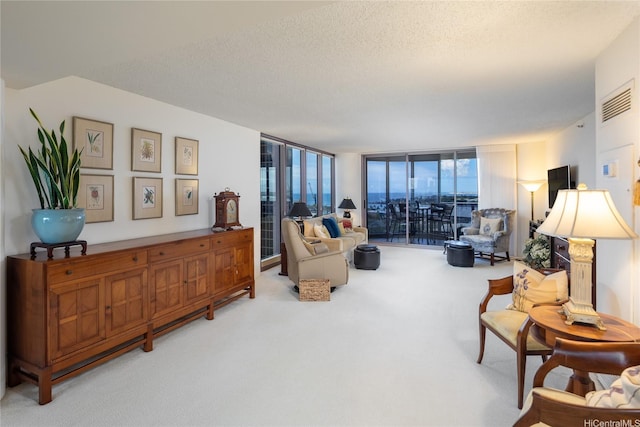 425 S St Unit 1401, Honolulu, HI 96813 - carpeted living room with a wall of windows and a textured ceiling
