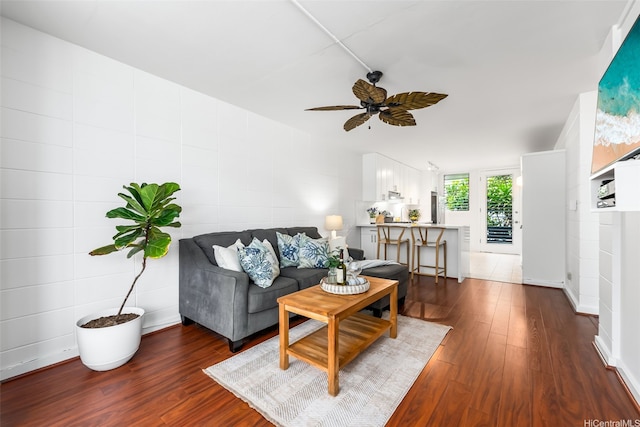 3131 Pualei Cir Unit 15, Honolulu, HI 96815 - living area with dark wood finished floors and ceiling fan