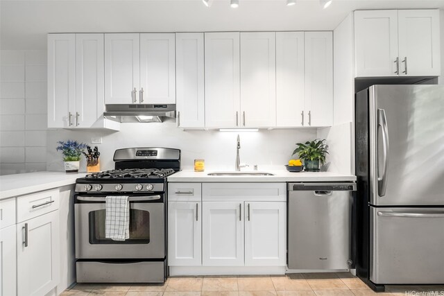 3131 Pualei Cir Unit 15, Honolulu, HI 96815 - kitchen featuring appliances with stainless steel finishes, under cabinet range hood, a sink, and white cabinetry