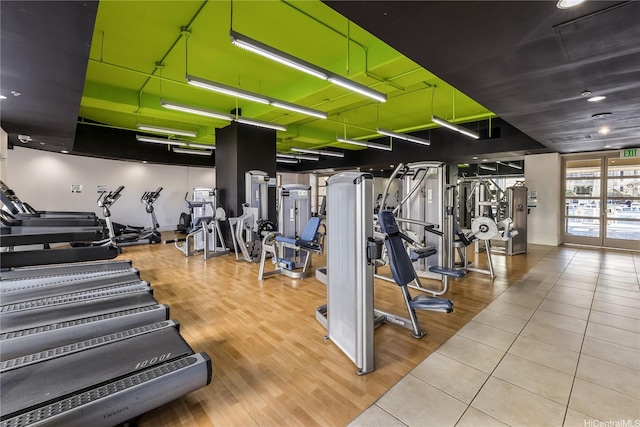 gym featuring tile patterned floors
