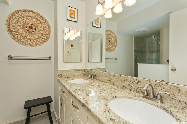 521 Hahaione St Unit 2-6J, Honolulu, HI 96825 - bathroom with a sink, a tile shower, and double vanity