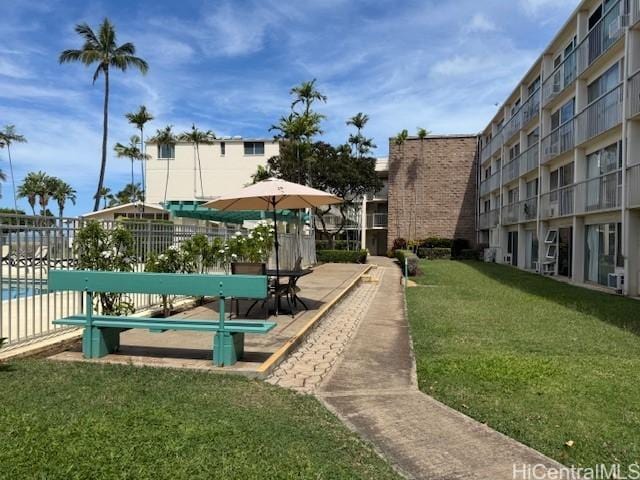 surrounding community featuring a lawn and fence