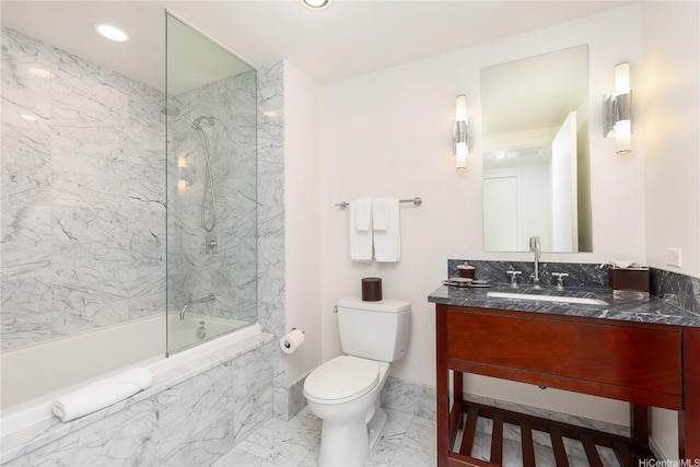 223 Saratoga Rd Unit 3703, Honolulu, HI 96815 - bathroom with recessed lighting, marble finish floor, toilet, vanity, and a combined bath / shower with marble appearance