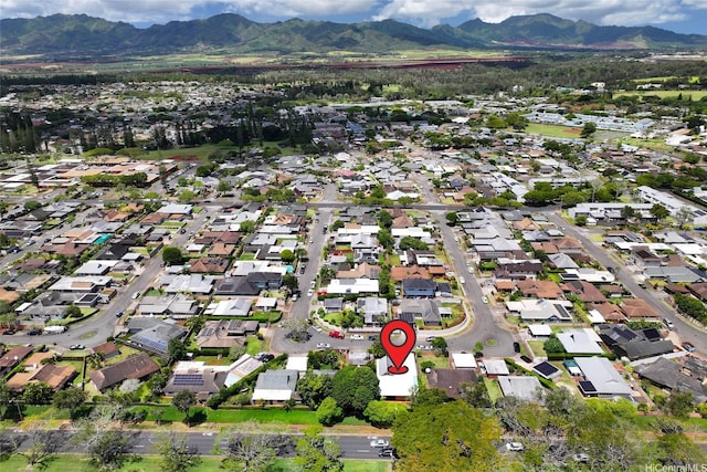 birds eye view of property featuring a residential view and a mountain view
