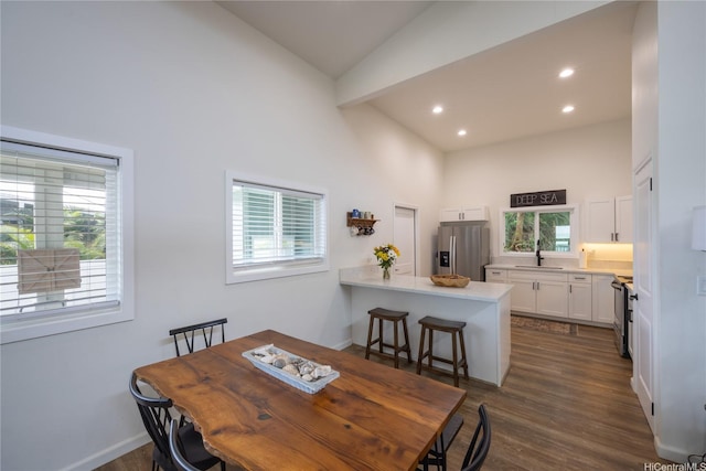 45-842 Anoi Rd Unit E, Kaneohe, HI 96744 - dining area featuring high vaulted ceiling, healthy amount of natural light, recessed lighting, dark wood finished floors, and beamed ceiling