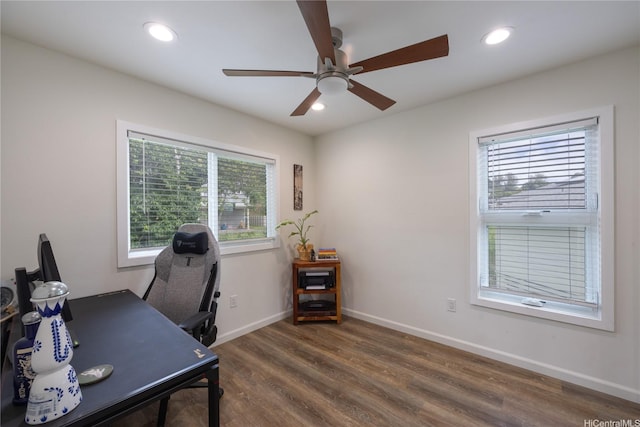 45-842 Anoi Rd Unit E, Kaneohe, HI 96744 - office space with a ceiling fan, wood finished floors, baseboards, and recessed lighting