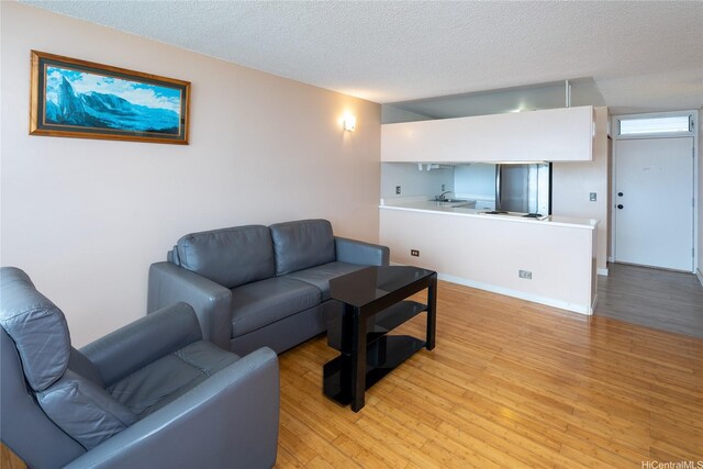 46-255 Kahuhipa St Unit A1204, Kaneohe, HI 96744 - living room with a textured ceiling and light wood-type flooring