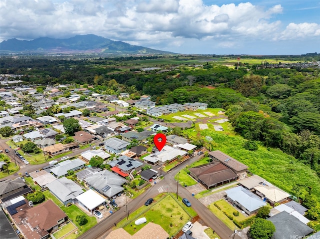 bird's eye view with a mountain view