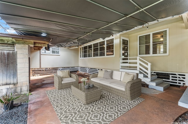 view of patio with entry steps and an outdoor hangout area