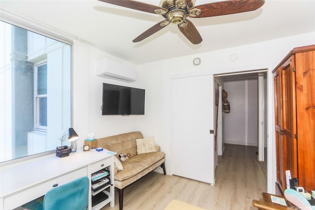 2600 Pualani Way Unit 1201, Honolulu, HI 96815 - living area featuring ceiling fan, a wealth of natural light, a wall unit AC, and light wood-style flooring