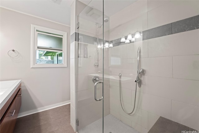 45-533 Pahia Rd, Kaneohe, HI 96744 - full bath with baseboards, a shower stall, tile patterned floors, and vanity