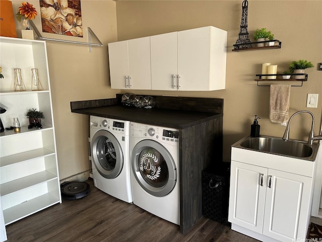 91-1005 Maulihiwa St, Kapolei, HI 96707 - washroom with washing machine and clothes dryer, cabinet space, and dark wood-type flooring