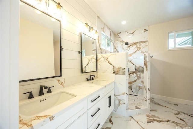 15-1692 7th Ave, Keaau, HI 96749 - bathroom with double vanity, a marble finish shower, and marble tiled flooring