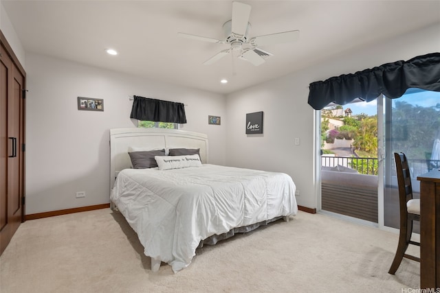 75 Poipu Dr, Honolulu, HI 96825 - bedroom with recessed lighting, baseboards, light colored carpet, and access to outside