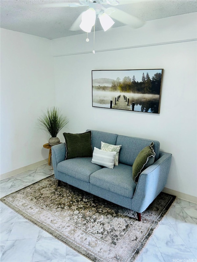 837 Kapahulu Ave Unit 302, Honolulu, HI 96816 - living area featuring marble finish floors and ceiling fan