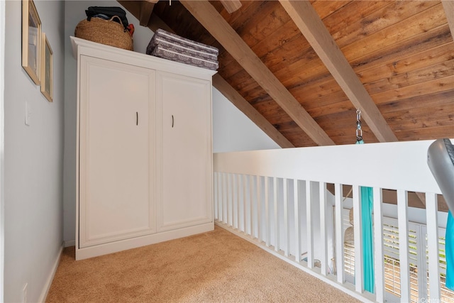 6129 Summer St Unit 6129D, Honolulu, HI 96821 - hallway with wood ceiling, light carpet, and baseboards