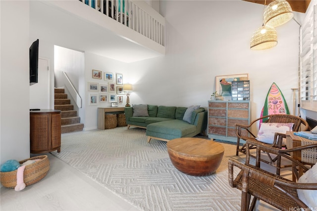 6129 Summer St Unit 6129D, Honolulu, HI 96821 - living area with a high ceiling and stairway