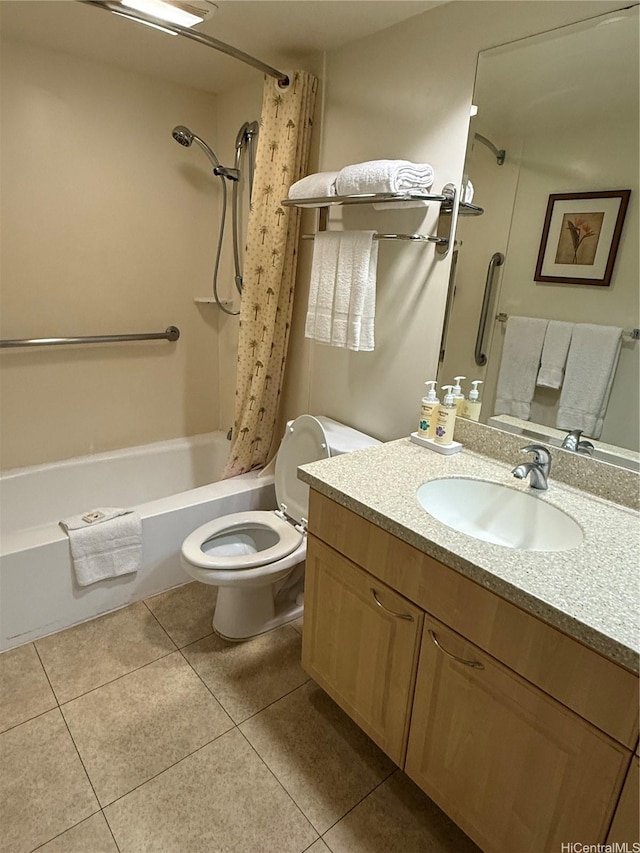 229 Paoakalani Ave Unit 1803, Honolulu, HI 96815 - bathroom featuring tile patterned floors, vanity, toilet, and shower / bath combination with curtain