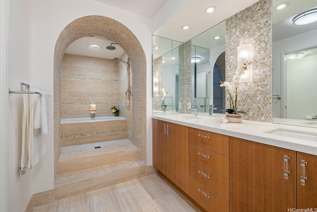 425 S St Unit 2004, Honolulu, HI 96813 - bathroom with double vanity and a tile shower