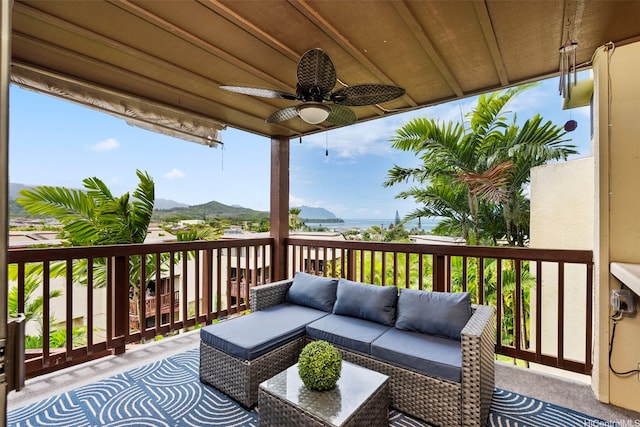 46-058 Aliikane Pl Unit 2123, Kaneohe, HI 96744 - deck featuring a mountain view, ceiling fan, and an outdoor living space