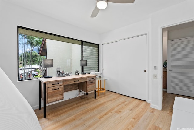 46-058 Aliikane Pl Unit 2123, Kaneohe, HI 96744 - office with light wood-style flooring, a ceiling fan, and baseboards