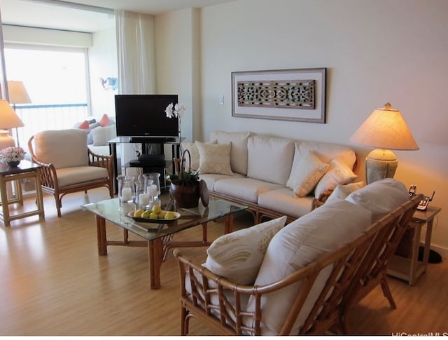 living area featuring light wood finished floors