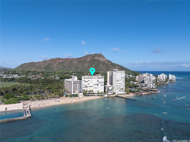 2877 Kalakaua Ave Unit 1105, Honolulu, HI 96815 - aerial view with a water and mountain view, a view of the beach, and a city view