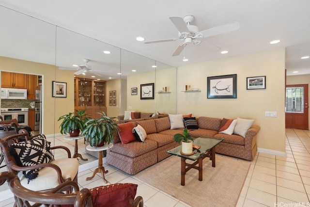 6370 Hawaii Kai Dr Unit 37, Honolulu, HI 96825 - living area featuring light tile patterned floors, ceiling fan, and recessed lighting